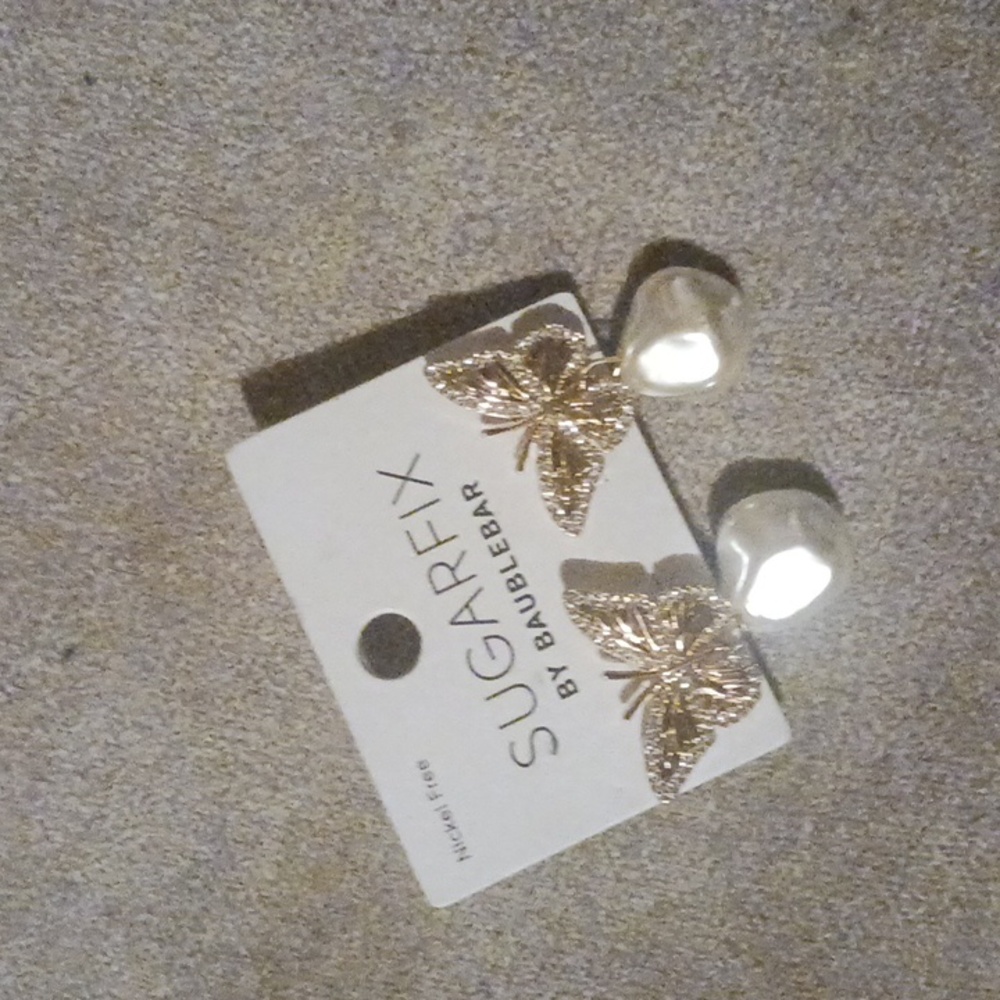 SUGARFIX by BAUBLEBAR Crystal Wings Butterfly & Pearl Drop Earrings.  Beautiful